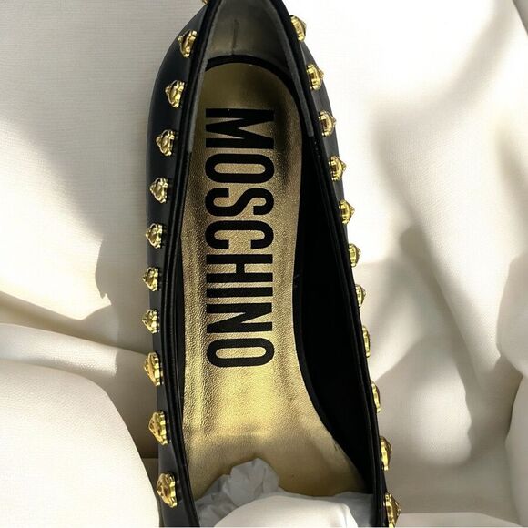 MOSCHINO Teddy Bear Stud Flats Black Ballerina Flats EU Size 40/US9.5 New in Box - Picture 4 of 10